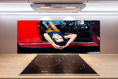 Glazen achterwand keuken Vrouw in de auto