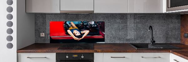 Glazen achterwand keuken Vrouw in de auto