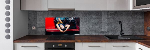 Glazen achterwand keuken Vrouw in de auto