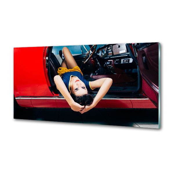 Glazen achterwand keuken Vrouw in de auto
