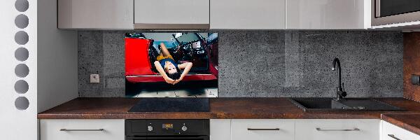 Glazen achterwand keuken Vrouw in de auto