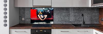 Glazen achterwand keuken Vrouw in de auto