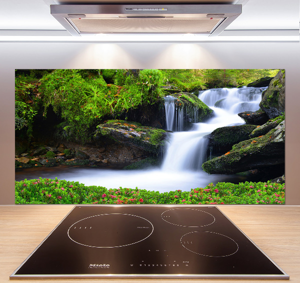 Glazen achterwand keuken Waterval in het bos