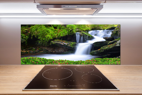 Glazen achterwand keuken Waterval in het bos