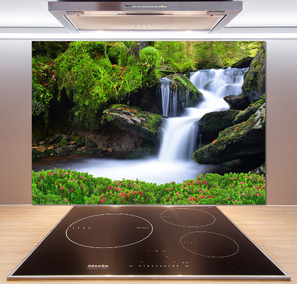 Glazen achterwand keuken Waterval in het bos