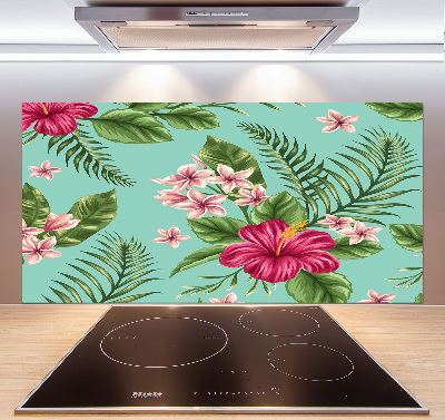 Glazen achterwand keuken Hawaiiaanse bloemen