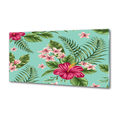 Glazen achterwand keuken Hawaiiaanse bloemen