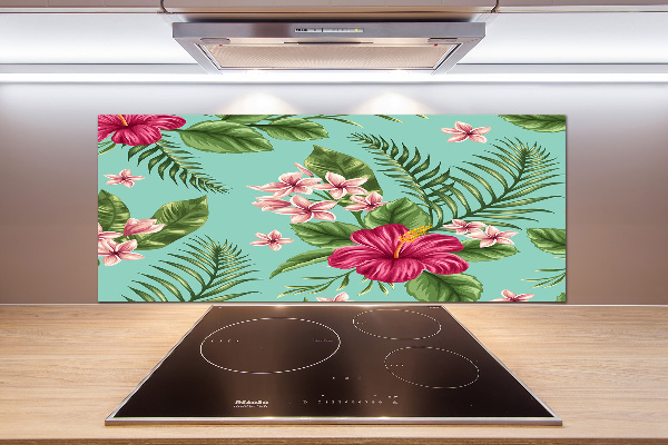 Glazen achterwand keuken Hawaiiaanse bloemen