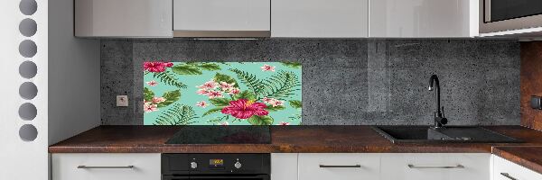 Glazen achterwand keuken Hawaiiaanse bloemen
