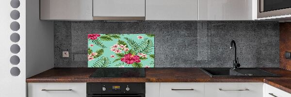 Glazen achterwand keuken Hawaiiaanse bloemen