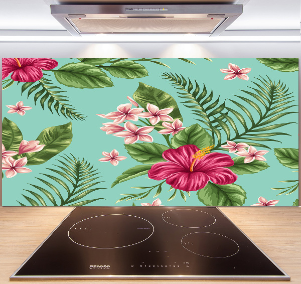 Glazen achterwand keuken Hawaiiaanse bloemen