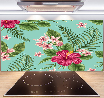 Glazen achterwand keuken Hawaiiaanse bloemen