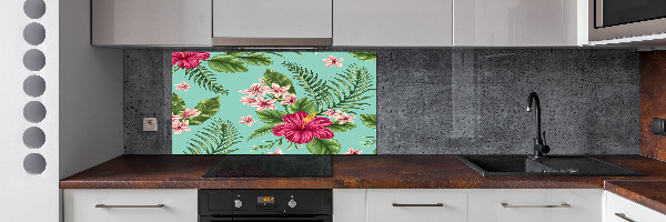 Glazen achterwand keuken Hawaiiaanse bloemen