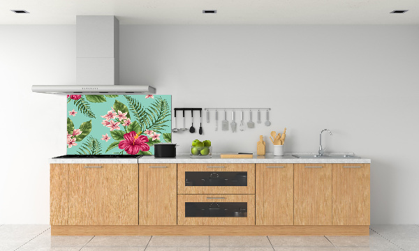 Glazen achterwand keuken Hawaiiaanse bloemen