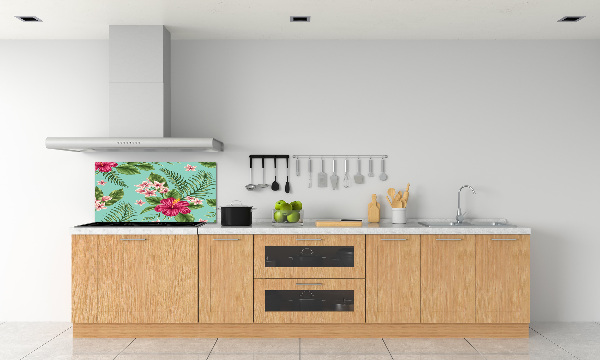 Glazen achterwand keuken Hawaiiaanse bloemen
