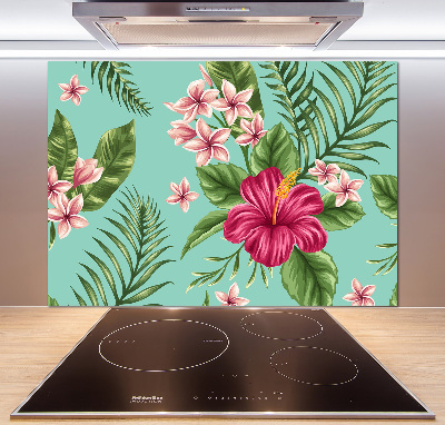 Glazen achterwand keuken Hawaiiaanse bloemen