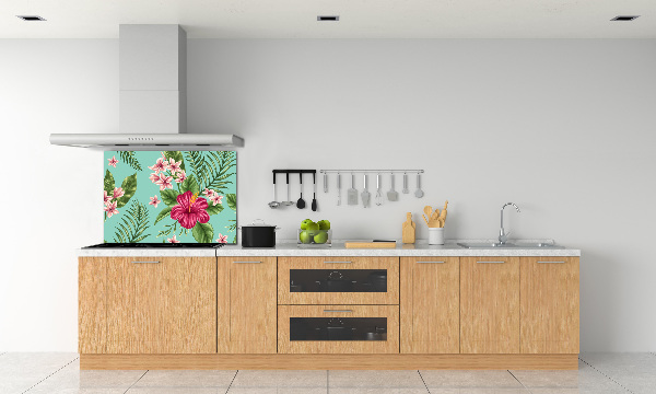 Glazen achterwand keuken Hawaiiaanse bloemen