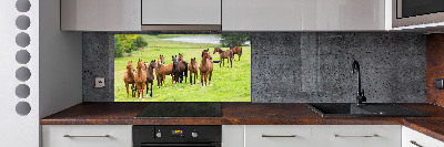 Keuken achterwand Een kudde paarden in de wei