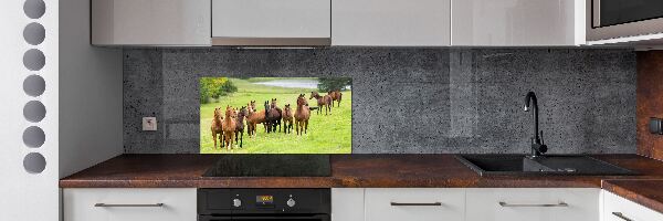 Keuken achterwand Een kudde paarden in de wei
