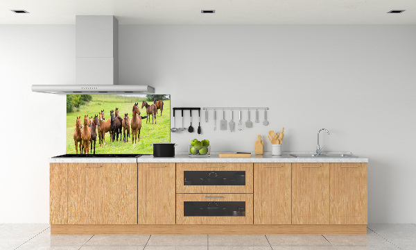 Keuken achterwand Een kudde paarden in de wei