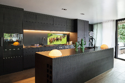 Keuken achterwand Een kudde paarden in de wei