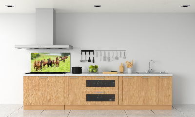 Keuken achterwand Een kudde paarden in de wei