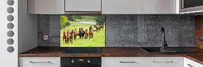 Keuken achterwand Een kudde paarden in de wei