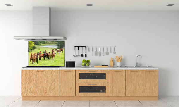 Keuken achterwand Een kudde paarden in de wei