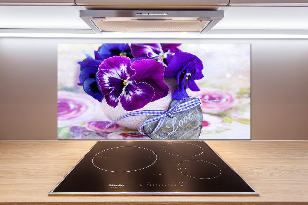 Glazen achterwand keuken Paarse viooltjes