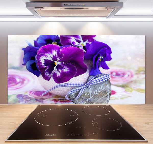 Glazen achterwand keuken Paarse viooltjes