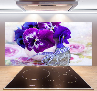 Glazen achterwand keuken Paarse viooltjes