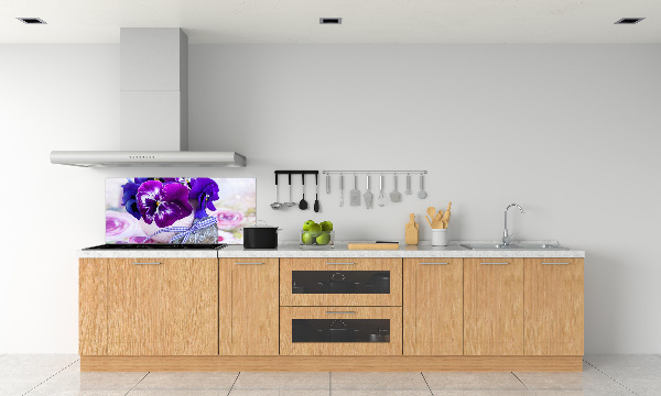 Glazen achterwand keuken Paarse viooltjes