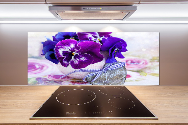 Glazen achterwand keuken Paarse viooltjes
