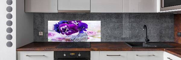 Glazen achterwand keuken Paarse viooltjes