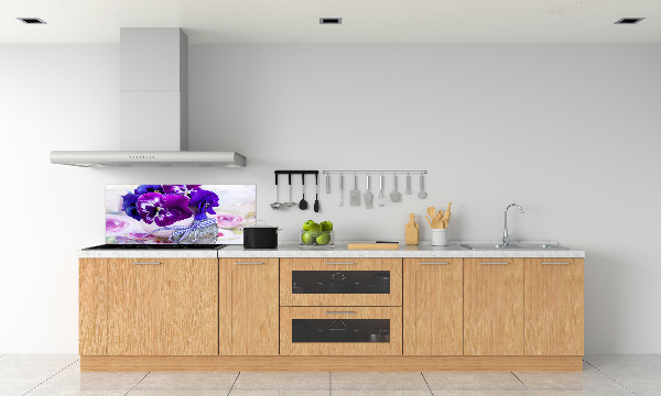 Glazen achterwand keuken Paarse viooltjes