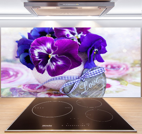 Glazen achterwand keuken Paarse viooltjes