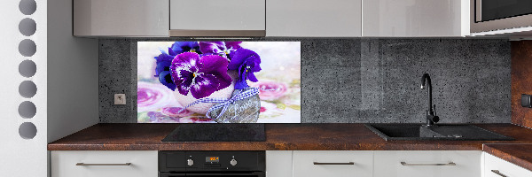 Glazen achterwand keuken Paarse viooltjes