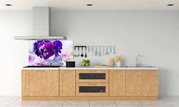 Glazen achterwand keuken Paarse viooltjes