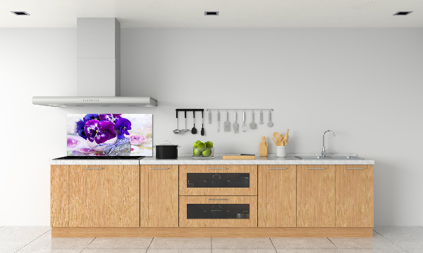 Glazen achterwand keuken Paarse viooltjes