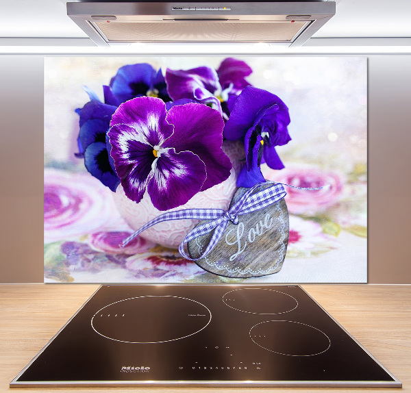 Glazen achterwand keuken Paarse viooltjes