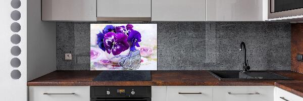 Glazen achterwand keuken Paarse viooltjes