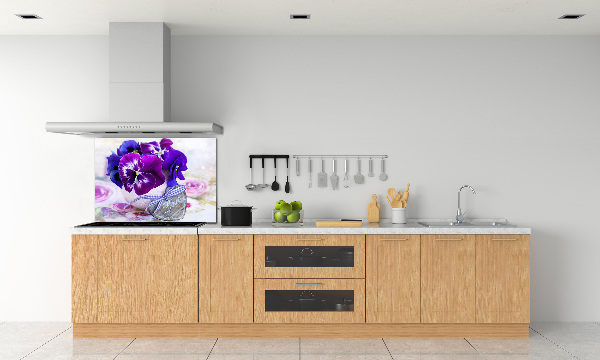 Glazen achterwand keuken Paarse viooltjes