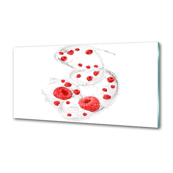 Glazen achterwand keuken Frambozen met melk