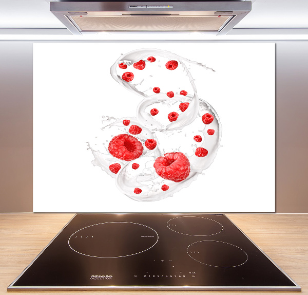Glazen achterwand keuken Frambozen met melk