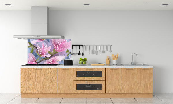 Glazen achterwand keuken Roze magnolia