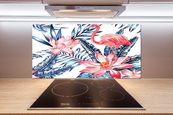 Achterwand keuken Flamingo's en planten