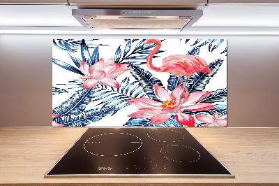 Achterwand keuken Flamingo's en planten