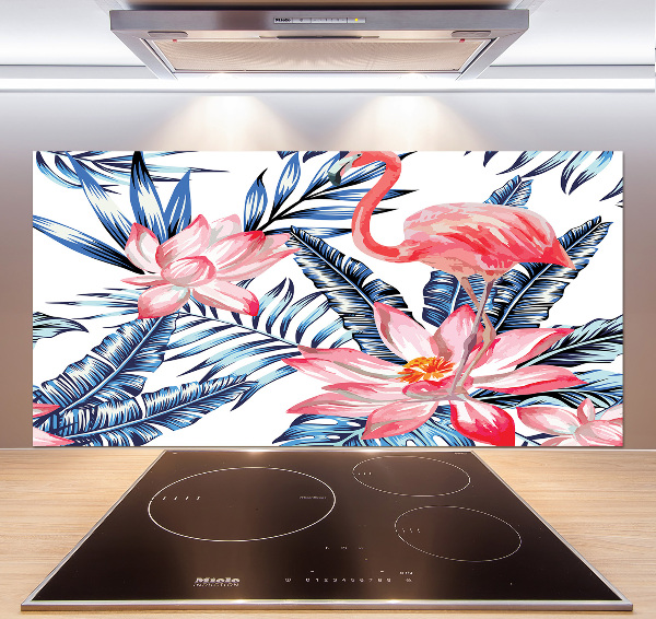 Achterwand keuken Flamingo's en planten