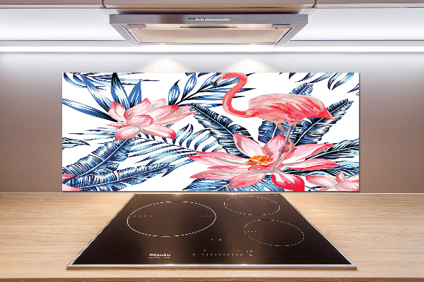 Achterwand keuken Flamingo's en planten