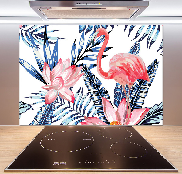 Achterwand keuken Flamingo's en planten